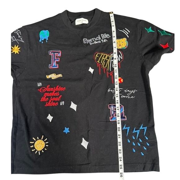 First Row Graphic Embroidered Black T-Shirt Men's Medium - Picture 8 of 8
